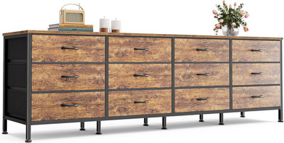 70 Inch Dresser for Bedroom, TV Stand for 65, 75, 80 Inch TV, 12 Fabric Drawer L