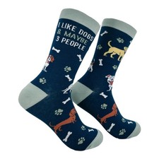 I Like Dogs and Maybe 3 People Socks Funny Sarcastic Graphic Novelty Footwear
