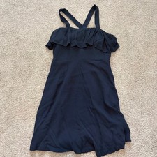 Madewell NEW Apron Ruffle Dress Womens 6 Navy Blue Flowy Cocktail Wedding Casual