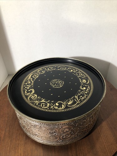 Hermosa lata de colección MCM Guildcraft con patas de metal plateado y negro 10" Nueva York EE. UU. - Imagen 3 de 9
