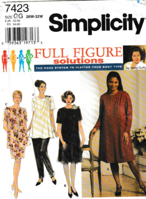 Simplicity 7423 Full Figure Women's Wardrobe Separates, Dress, Tunic +, FF