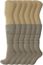 Beige Slouch Socks 6 Pairs Shoe Size 5-10