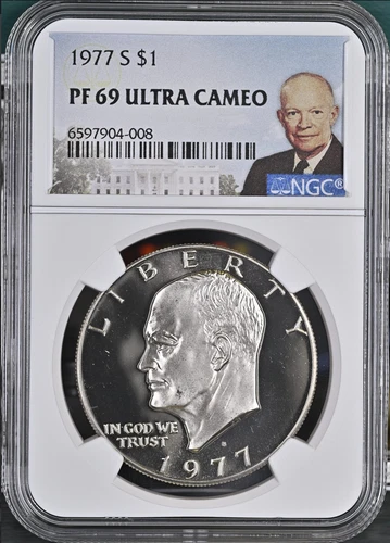 :1977-S $1 EISENHOWER LABEL CLAD DOLLAR PROOF NGC PF69UC LOW POP HIGHEST GRADES