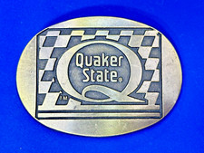 Quaker State Motor Oil Lubricants Brass Tone Promotional Vintage Belt Buckle