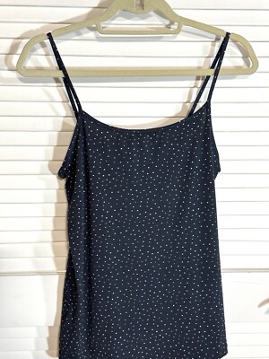 Polka Dot Size Small Cami Camisole Top Navy Blue VIOLETA By Mango Women EUC