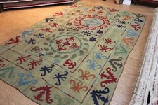 Handmade Embroidery Wool Rug, woven, flat woven Suzani  Kazakh Tajik, and Uzbek