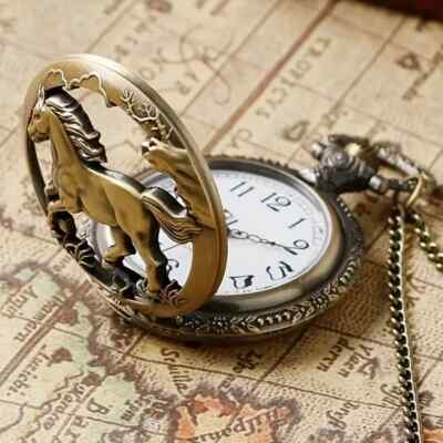 Retro Horse Vintage Classic Bronze Pocket Watch Classic Flip