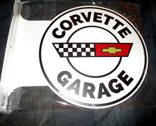 Chevrolet Corvette Garage Double-sided Imprint Metal Flange Sign 01 New