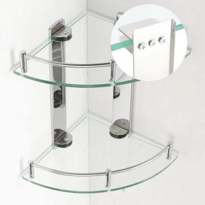 DAILY-HOMEWARE 2 TIERS CHROME GLASS CORNER SHOWER CADDY BATHROOM STORAGE SHELF ORGANIZER BASKET