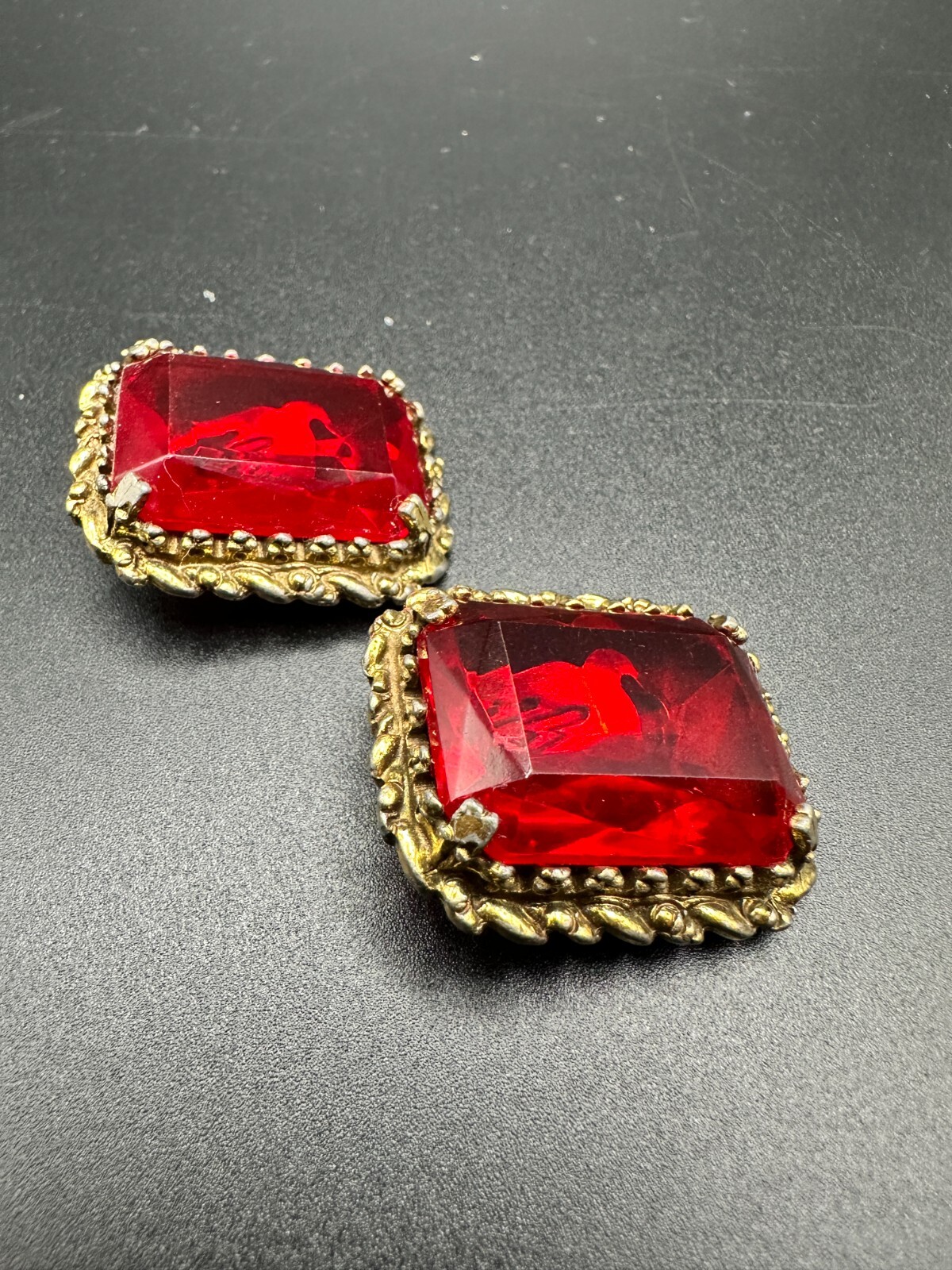 GORGEOUS VINTAGE RED-ORANGE RECTANGULAR RHINESTON… - image 4