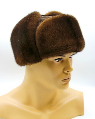 Men's Fur Hat Winter Mink Suede Trapper Ear Flap Classic Ushanka