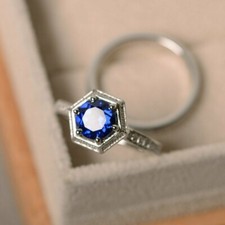 2Ct Round Lab-Created Sapphire 14k White Gold Finish Engagement Bridal Ring Set
