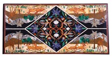 Plateau De Table À Manger En Marbre Noir 48" X 24" Inlay Pietra Dura Fait Main