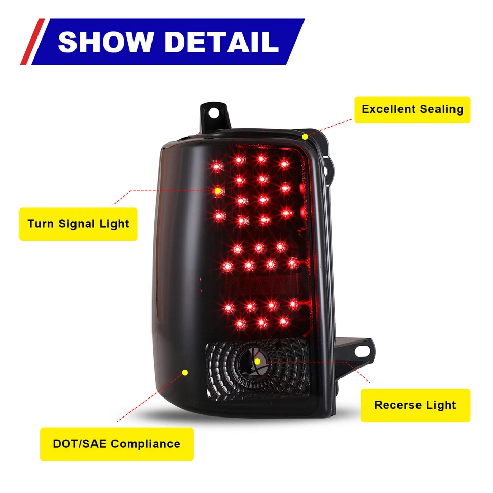 LED Taillights For 97-98 Jeep Grand Cherokee Black Smoke Lens Rear Lamps 1 Pair - Image 3 of 4