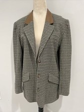 Vtg Liz Sport Blazer Jacket 10 Houndstooth Plaid Contrast Collar 90s Academia