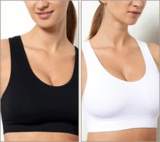 New AnyBody sz L Set of 2 Rib Knit Seamless Bras Black/White QVC 5357-Q