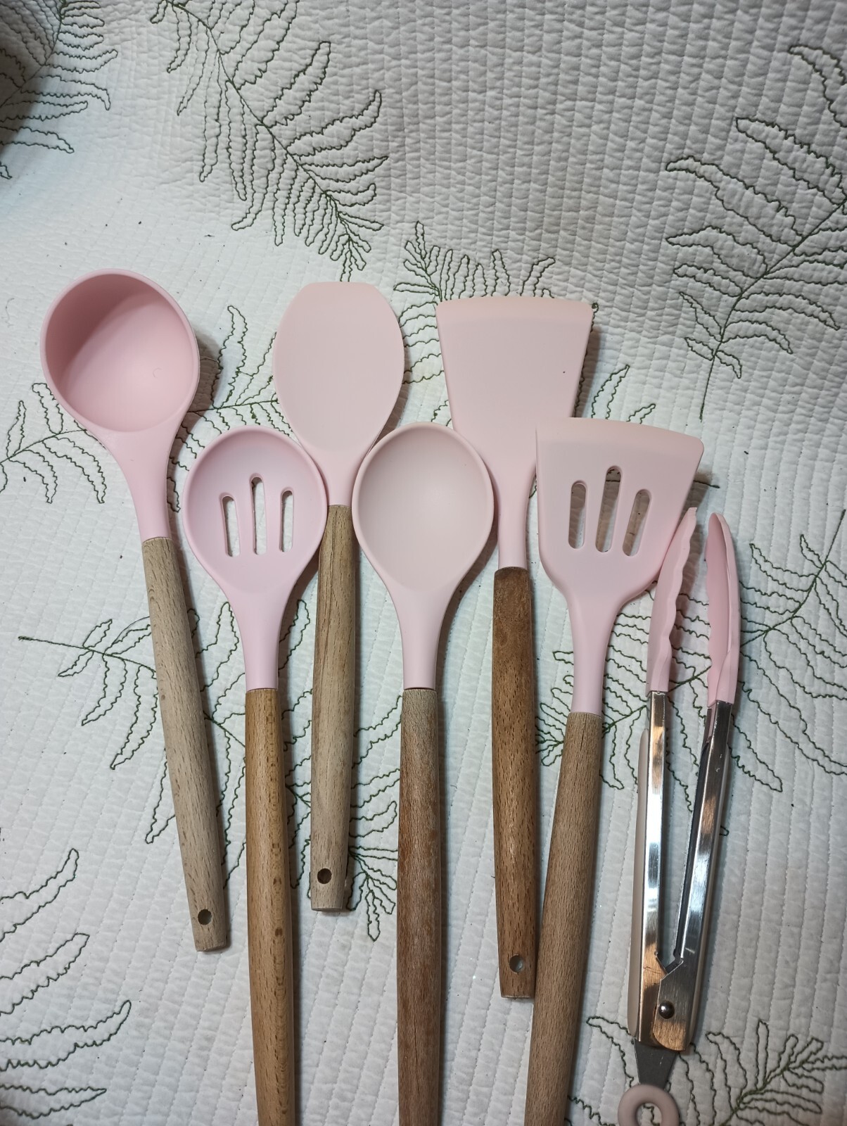 7 Pc silicone Kitchen Utensil Set Spatula Spoon Pasta Serving Tong spatula- PINK