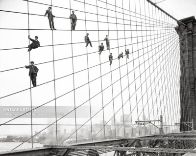 1914 New York City 8x10 Print Painters on Brooklyn Bridge NYC Eugene de Salignac
