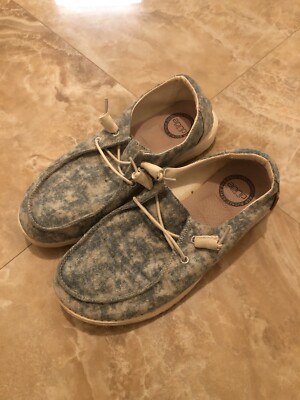 Hey Dude Women's Wendy Blue White Washed Denim Loafers Size