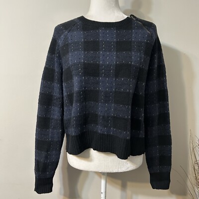 Banana Republic Factory Black Navy Plaid Cropped Sweater Zipper Women Sz L ?!