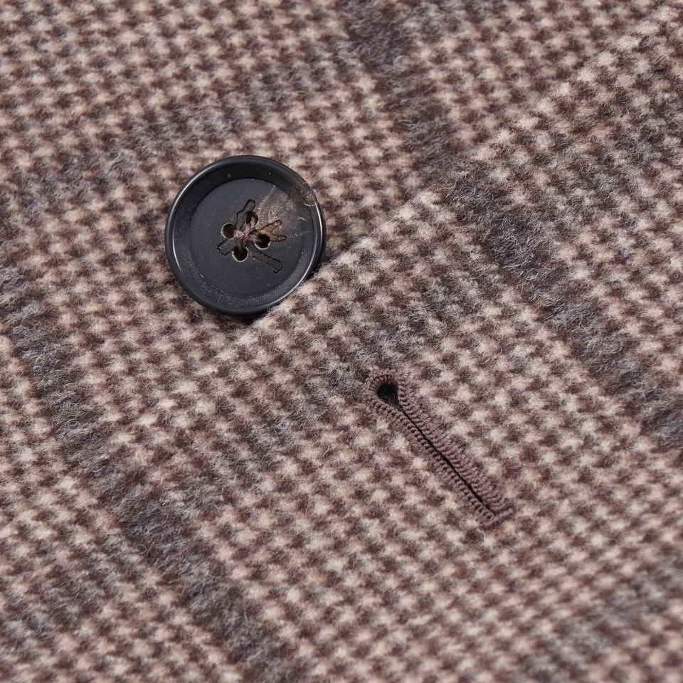 Isaia Tan and Gray Check Soft Brushed Wool-Cashmere Overcoat 38R (Eu 48) NWT - Image 4 of 4