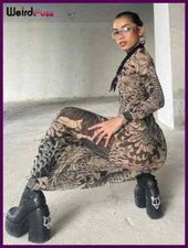 Weird Puss Mesh Print Women Maxi Dress Turtleneck Full Sleeve Bodycon Autumn