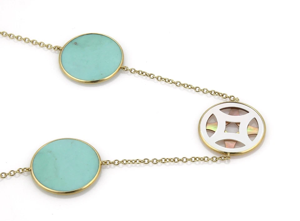 Ippolita 珍珠母绿松石 18k 黄金 6 圆形站 37 英寸 L 项链 — 第 4/4 张图片