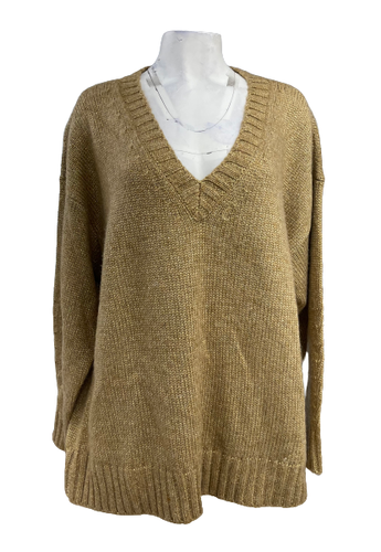 Tan and gold glittery sweater with a V-neck #sweater