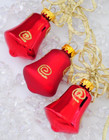 Five Red Glass Christmas Ornaments Balls & Bells — photo 4
