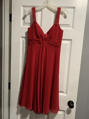 apple red chiffon bridesmaid dresses BABARONI Delicate Chiffon Junior Bridesmaid Gown Flutter Sleeves V-neck Red, Red / J4