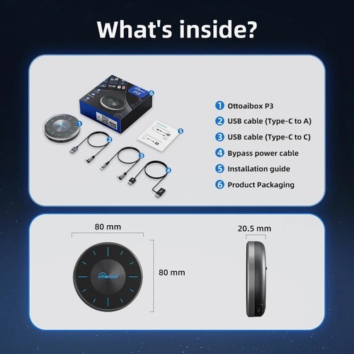 OTTOCAST P3 AIBox APP Store Adattatore Wireless CarPlay & Android Auto HDMI Out - Foto 11 di 11