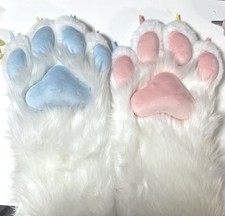 Cat Paw Gloves - White Cat - With Claws - Handmade - Kemono - Furry