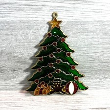 Stained Glass Christmas Tree Suncatcher Ornament w/Star Red Baubles  Gifts