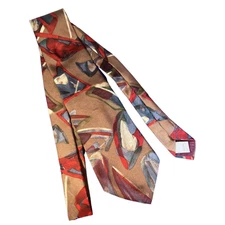 Vintage Pierre Cardin Mens 100% Silk Multicolored Abstract Design Tie Brown Red
