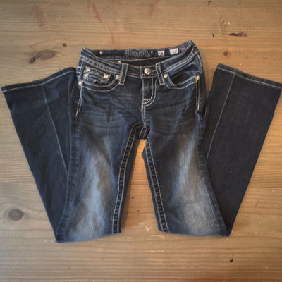 Miss Me Girls Size 7 Dark Wash Bootcut Jeans Rhinestone JK5974B7