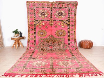 Vintage Moroccan Rug Color Pink Area Rug Handmade Carpet For Living Room Rug.