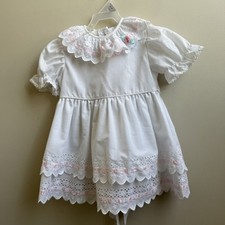 Vintage Kathy Schuster White Dress Lace Ruffles Ribbon Girls Size 4T