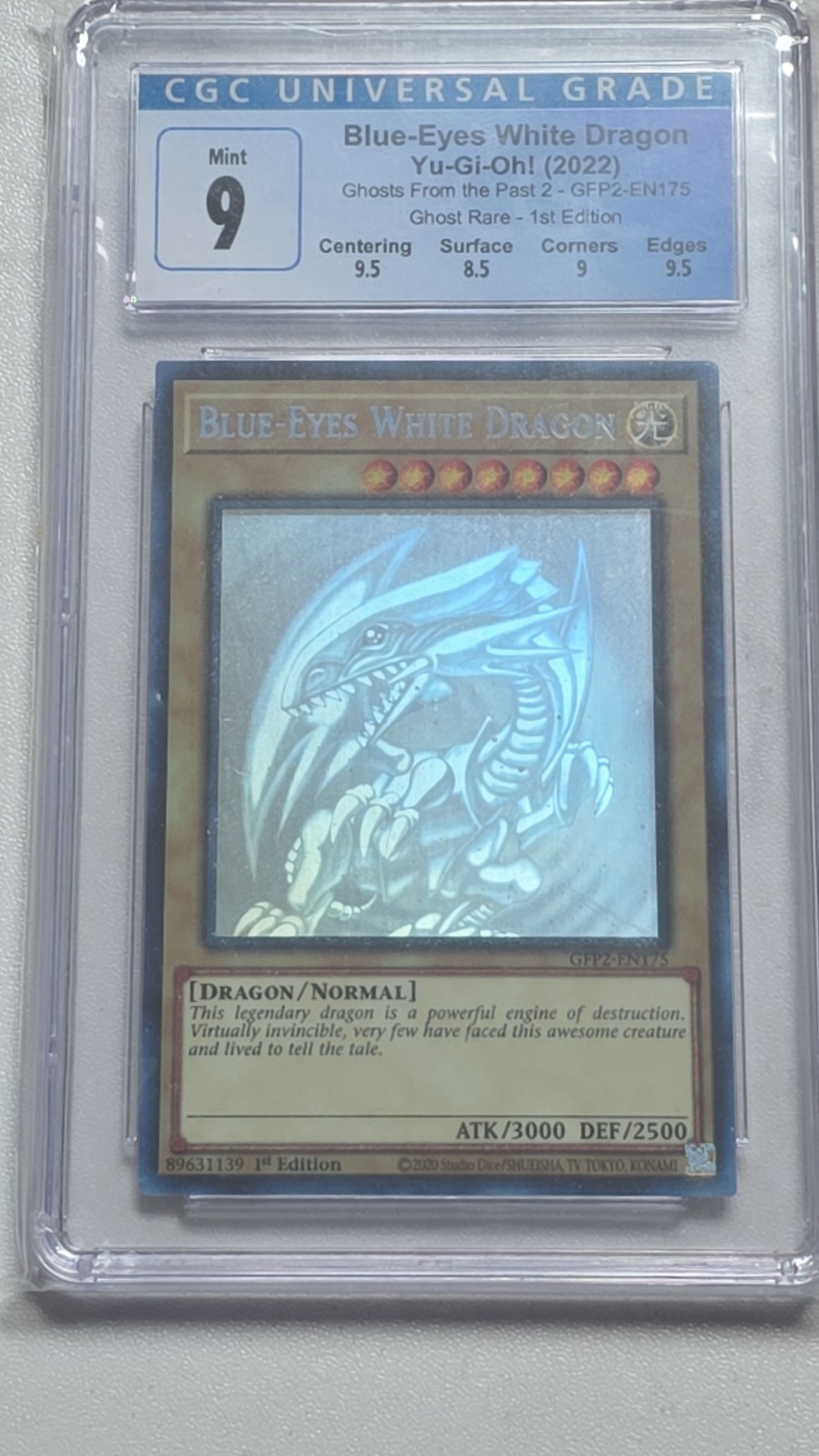 Blue-Eyes White Dragon 1st Ed Ghost Rare Yu-Gi-Oh! Ghosts rare GFP2-EN175 CGC 9 view 2