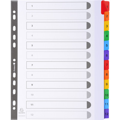 Exacompta 20x Register numerisch Karton 160g/qm 12 Taben 1-12 A4 Maxi Weiß 4112E