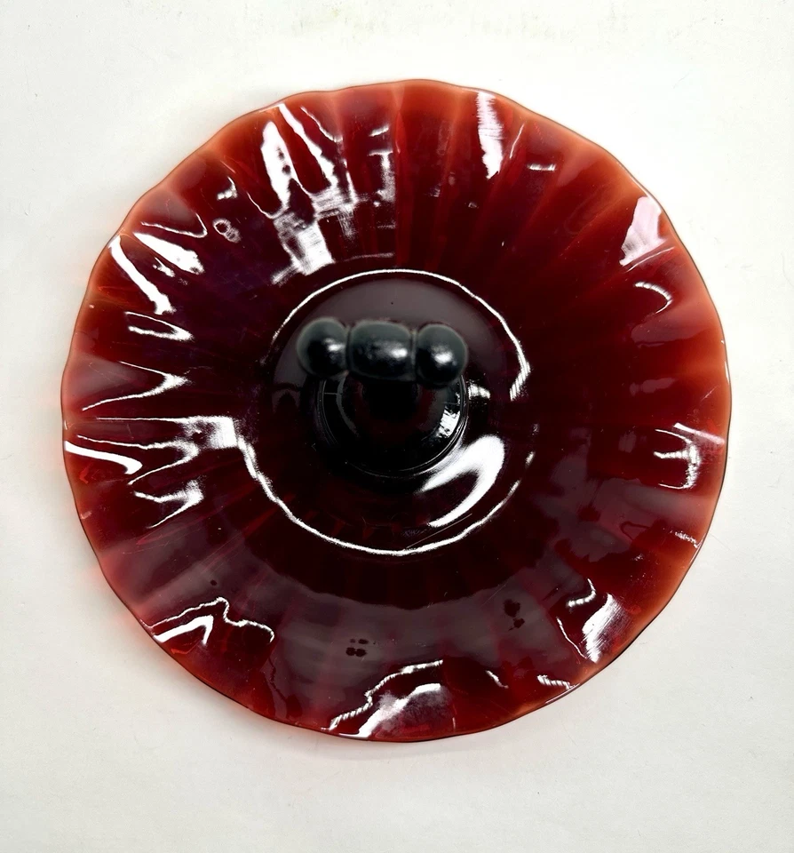 Anchor Hocking Royal Ruby handled glass tidbit tray fluted ruffled edge - Image 3 of 4