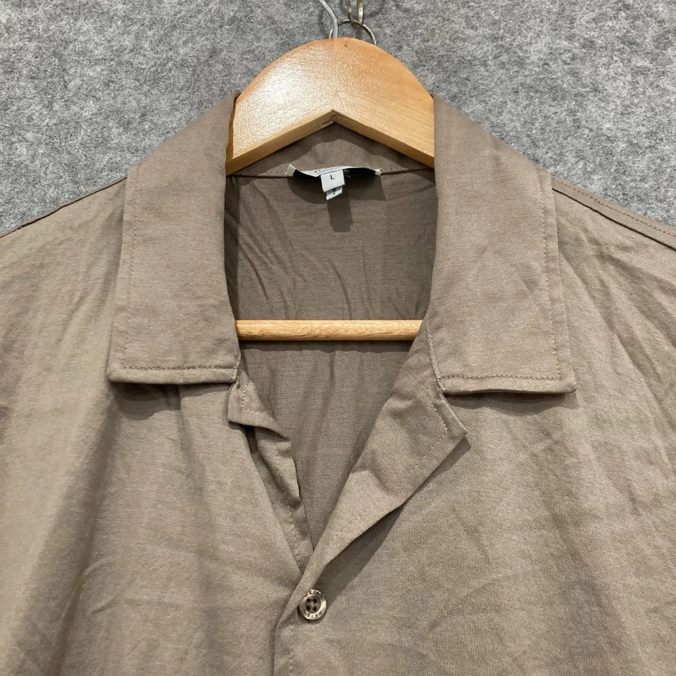 Camisa Reiss Para Hombre Talla Grande Marrón Abotonada Manga Corta Cuello Algodón 24325 Foto 3 de 4
