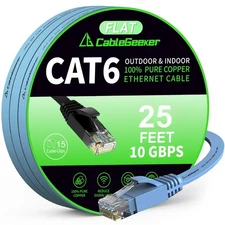 Cat 6 Ethernet Cable 25ft 10Gbps Flat LAN for Router, Modem, PS4/5, Blue