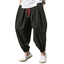 Men Harem Pants Elasticated Waist Casual  Hippie Bottoms Baggy Wide Leg Trousers