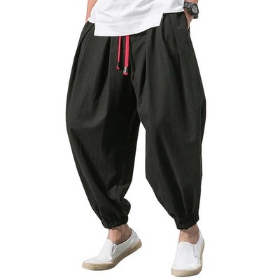 Men Harem Pants Elasticated Waist Casual  Hippie Bottoms Baggy Wide Leg Trousers