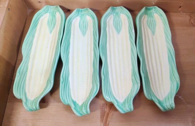 Corn Holders Lot Of 4 Vtg Plate Holland Hand Painted Studio Pottery 9x3'' OneChip