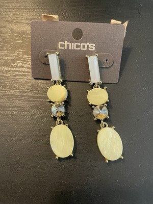 Chico s Linear Drop Dangle Earrings White Faux Mother of Pearl Gold Tone NWT