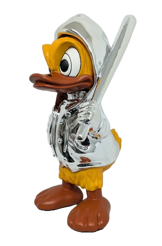 Paperino Bullo Silver Scultura Statua 57 cm Disney Papero Baseball Argento Pop - Immagine 4 di 4