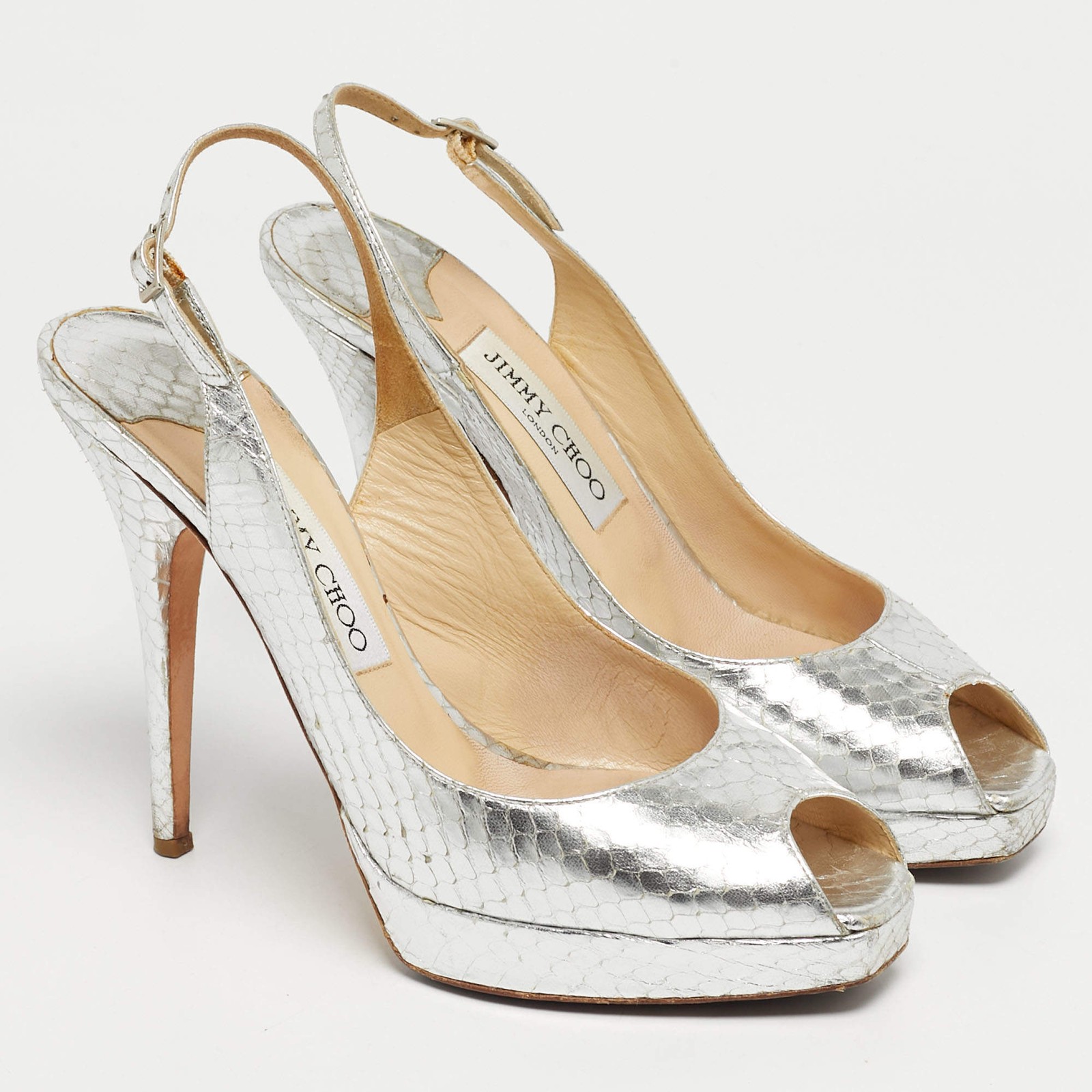 Jimmy Choo Silver Python Embossed Leather Nova Pe… - image 4