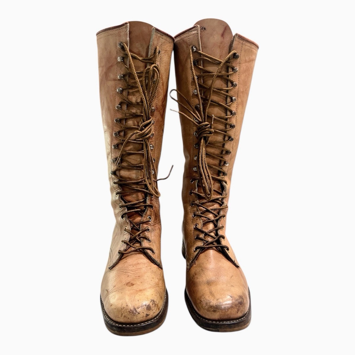 Vintage Equestrian Tall Lace Up Boots Mens Size 13 Tan Leather 16 Inches