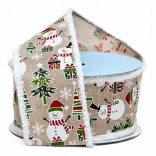 Fluffy Snowman Wired Edge Ribbon - 2 1/2" x 10 Yards, Beige Christmas Ribbon